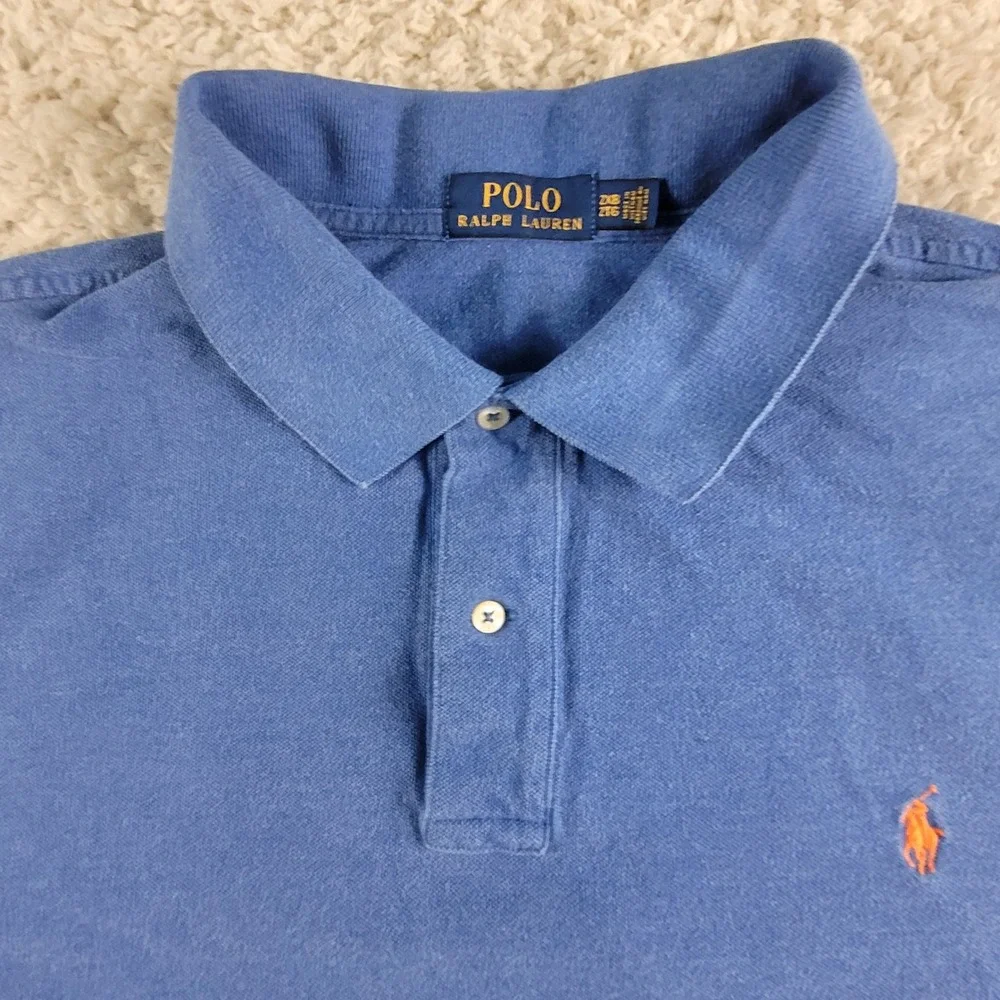Polo Ralph Lauren Polo Shirt Men's 2XB Blue Short Sleeve Orange Pony Logo Cotton
